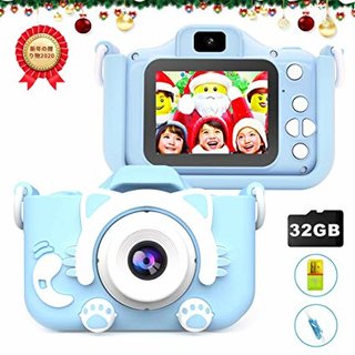 Amazon | 子供用カメラキッズカメラ男の子と女の子向けデュアルレンズ2.0インチIPSカラー大画面12.0MP / 1080P HD、デジタルビデオカメラミニビデオカメラかわいいおもちゃのカメラシリコンショックプルーフカバー32Gメモリカードバージョン2-14年の子供の誕生日ホリデーギフト | デジタルカメラ | おもちゃ (171364)