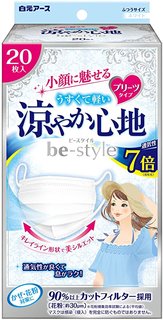 Amazon | 白元アース ビースタイル マスク プリーツタイプ 涼やか心地 通気性7倍 20枚入 | 白元アース | マスク (176266)