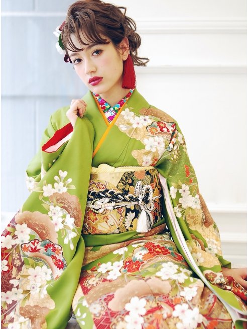 ヘアスタイル　和装　和服　アップスタイル　成人式　編み込み　浴衣　着物