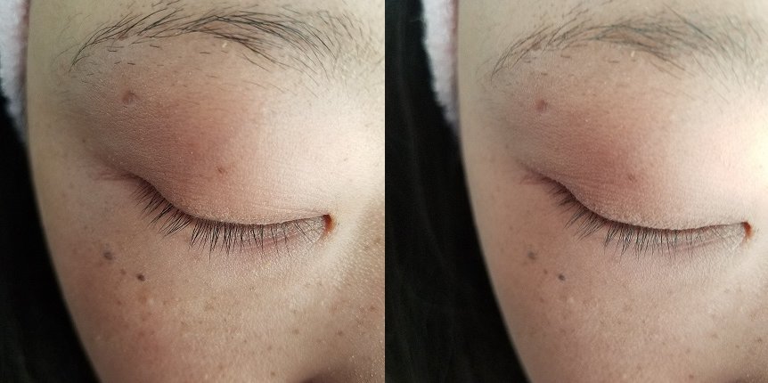 右：フェイスパウダー使用後　左：フェイスパウダー使用前