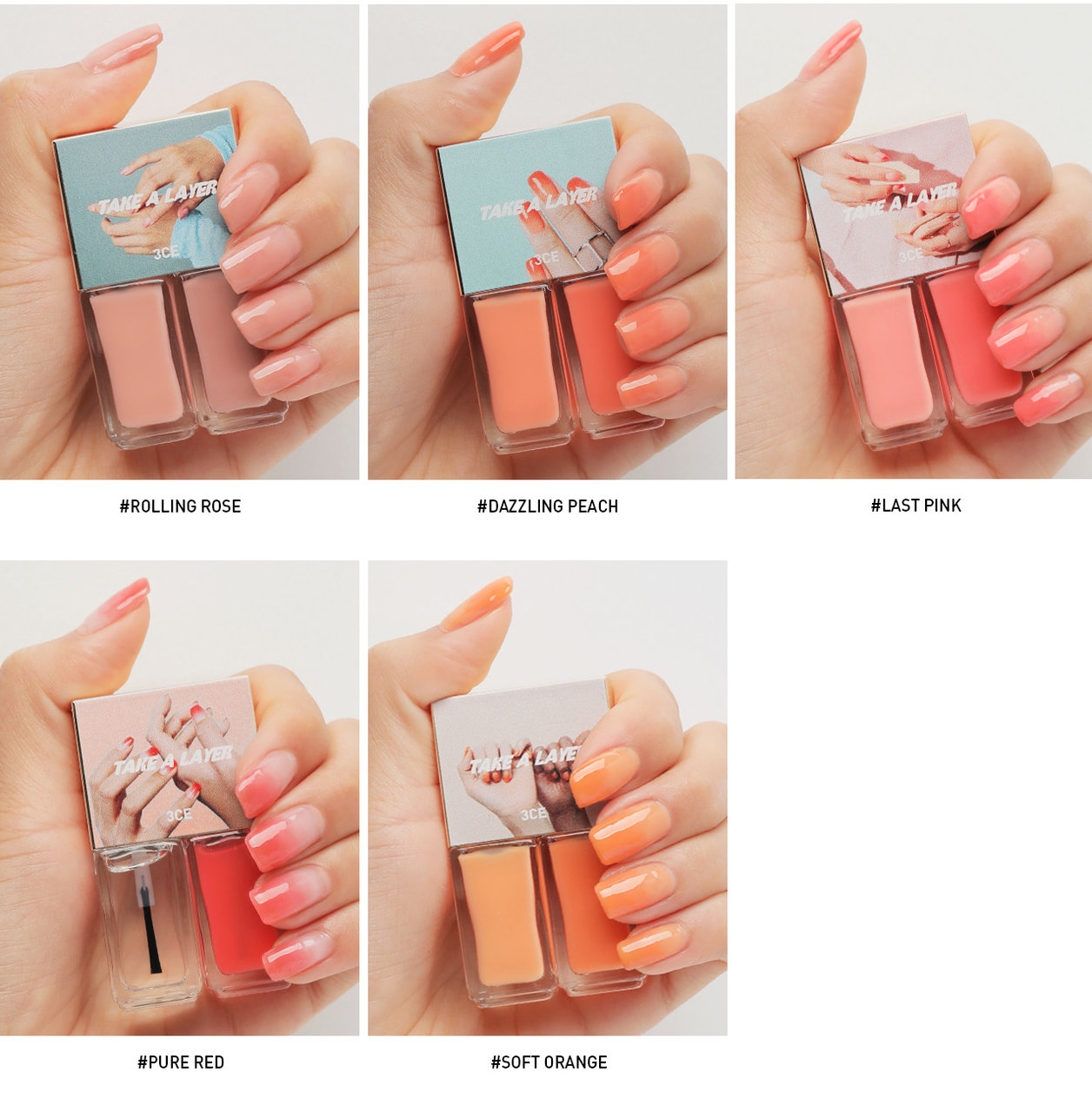 3CE 2018夏　新作コスメ　テイク ア レイヤー　レイヤーリング ネイルラッカー　カラー