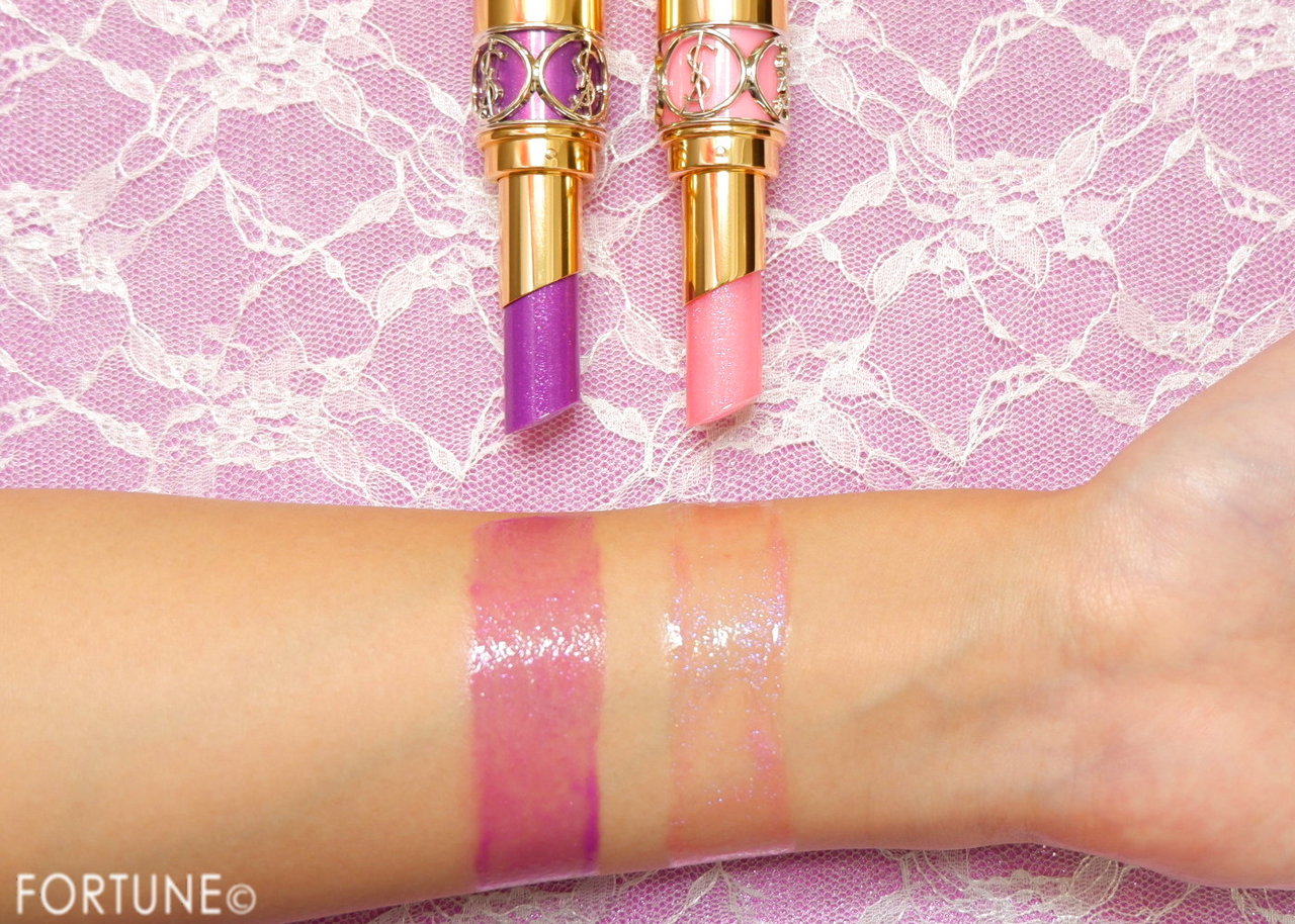 ルージュ ヴォリュプテ シャイン　No.93　ローズ サンギュリエ　No.94　フューシャ シュルレアリスト　色味