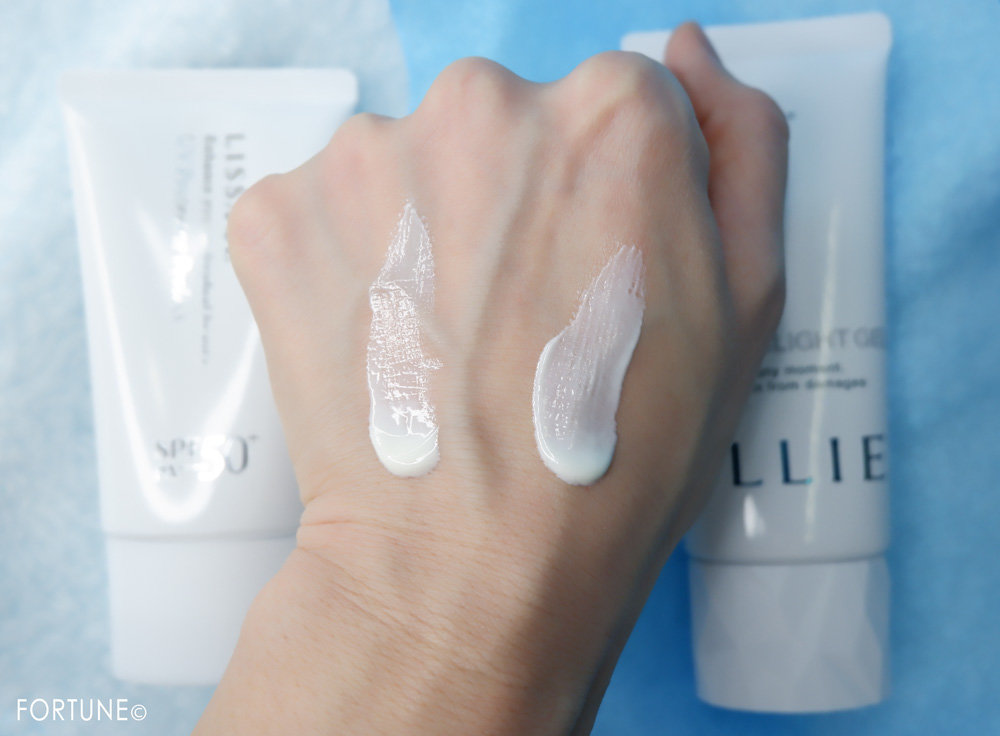 カネボウ化粧品　ALLIE（アリィー）「アリィー　エクストラUV ハイライトジェル」・LISSAGE（リサージ）「リサージ　UVプロテクターパーフェクト」テクスチャー