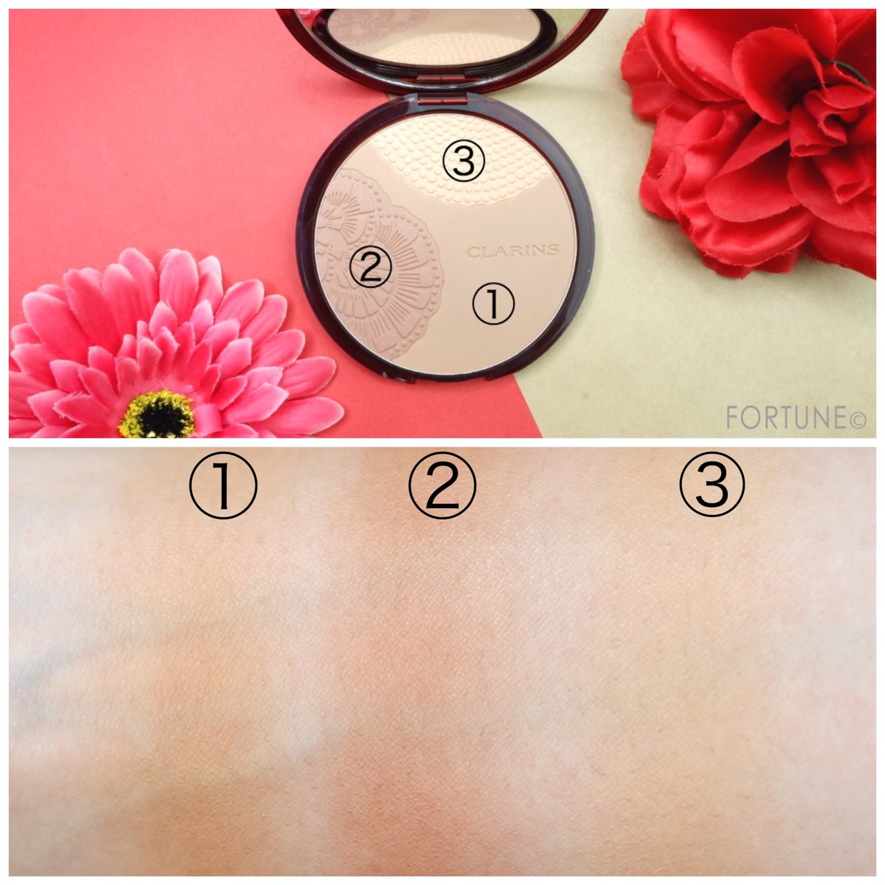 画像：クラランス 2019夏新作 Open Your Eyes Wide.　ブロンズ コンパクト　02 サンライズグロー　スウォッチ