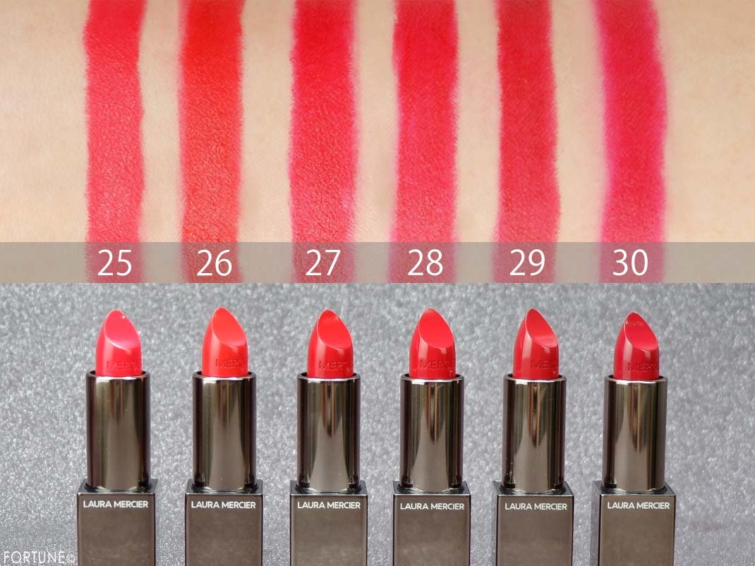ローラ メルシエ「ルージュ エッセンシャル シルキー クリーム リップスティック」レッド　スウォッチ
