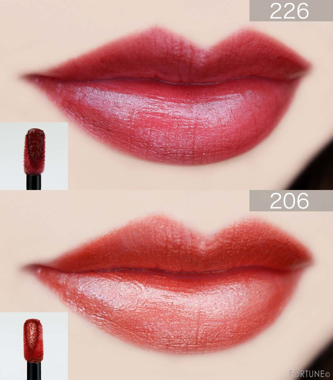 画像：CHANEL（シャネル）「ルージュ アリュール インク」226 ロマンティック ドゥ シャネル / 206 メタリック コッパー　使用感