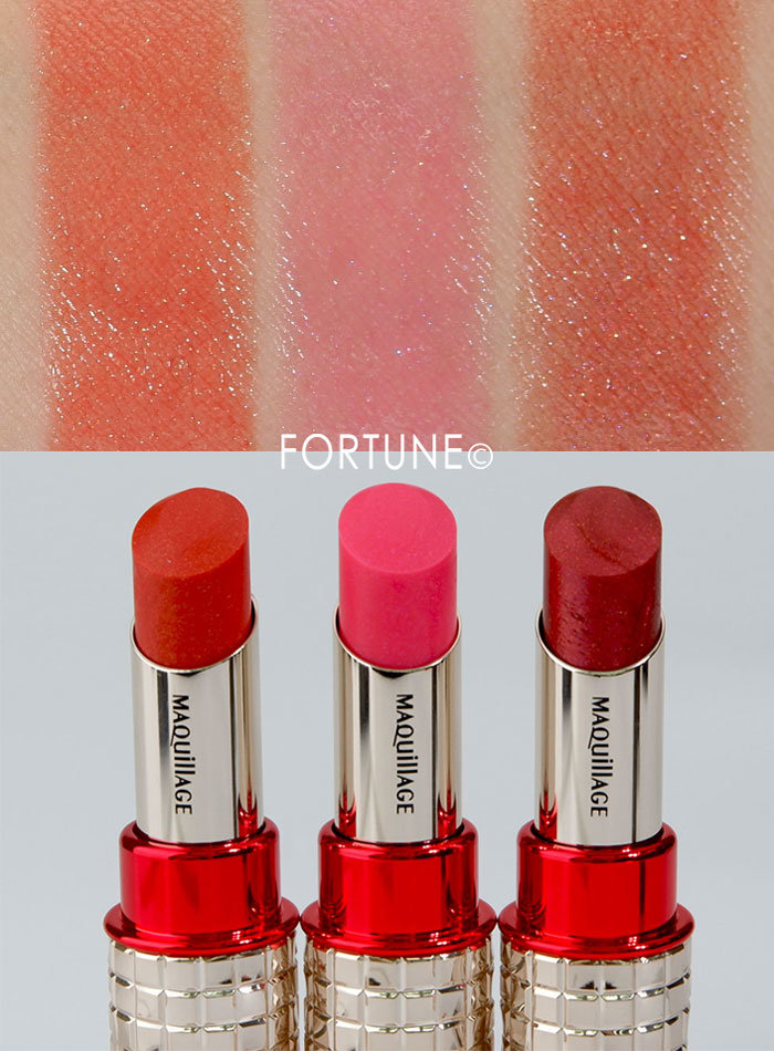 画像：MAQuillAGE（マキアージュ）「ドラマティックルージュEX」限定3色　スウォッチ