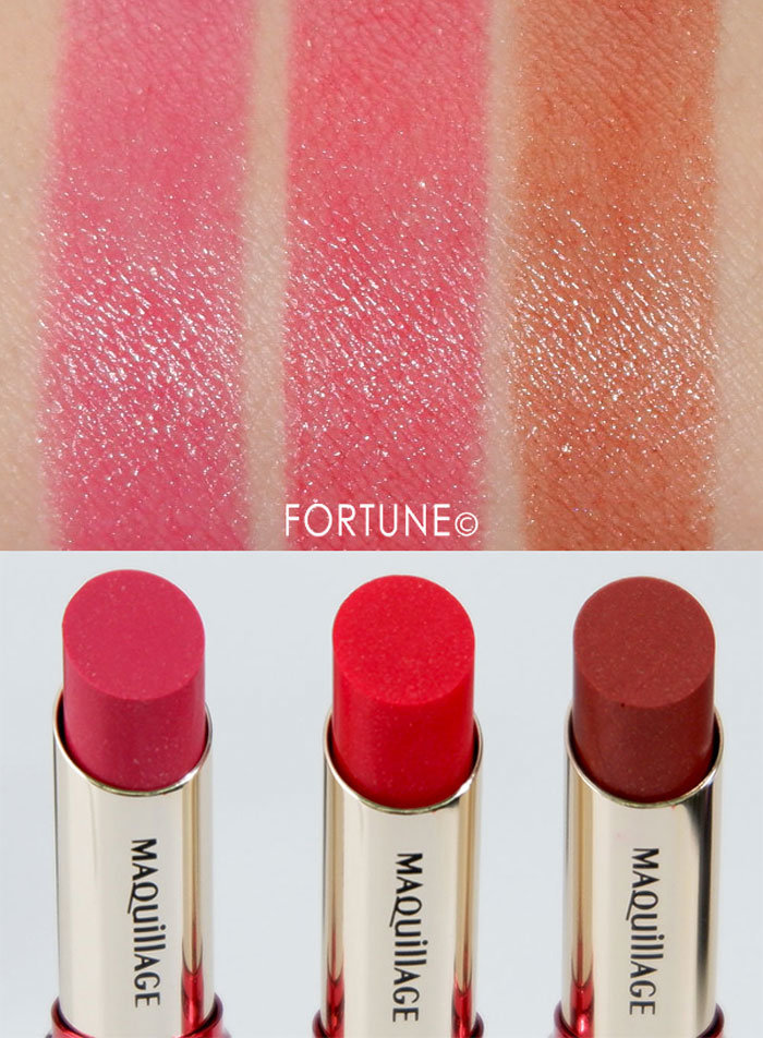 画像：MAQuillAGE（マキアージュ）「ドラマティックルージュN」限定3色　スウォッチ