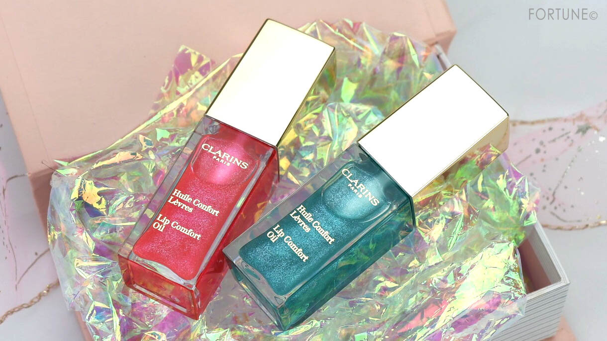 画像：CLARINS（クラランス）クリスマスコフレ『コンフォート リップオイル』12 キャンディグラム・13 ミントグラム