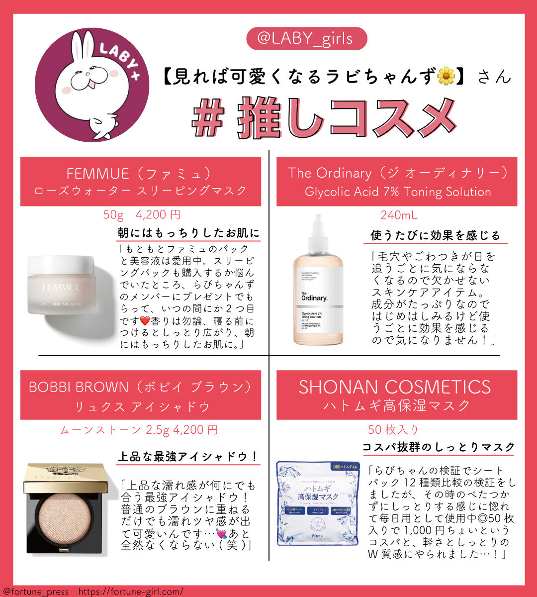 画像：FORTUNE推しコスメ インフルエンサー 美容垢【見れば可愛くなるラビちゃんず】さん
