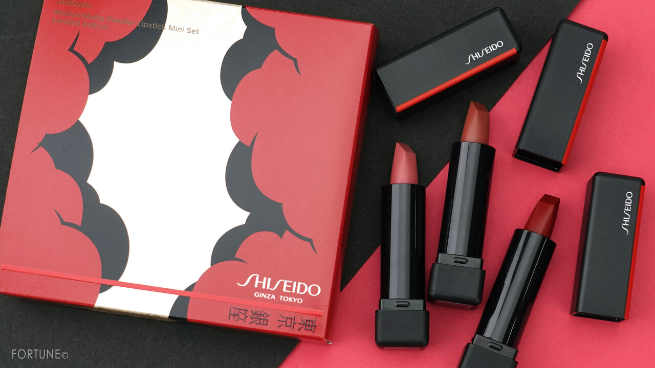 資生堂/SHISEIDO 2020ホリデーコレクション/クリスマスコフレ 新作コスメ「SHISEIDO モダンマット パウダーリップスティック ミニセット リミテッド エディション」スウォッチ・使用レポ・レビュー