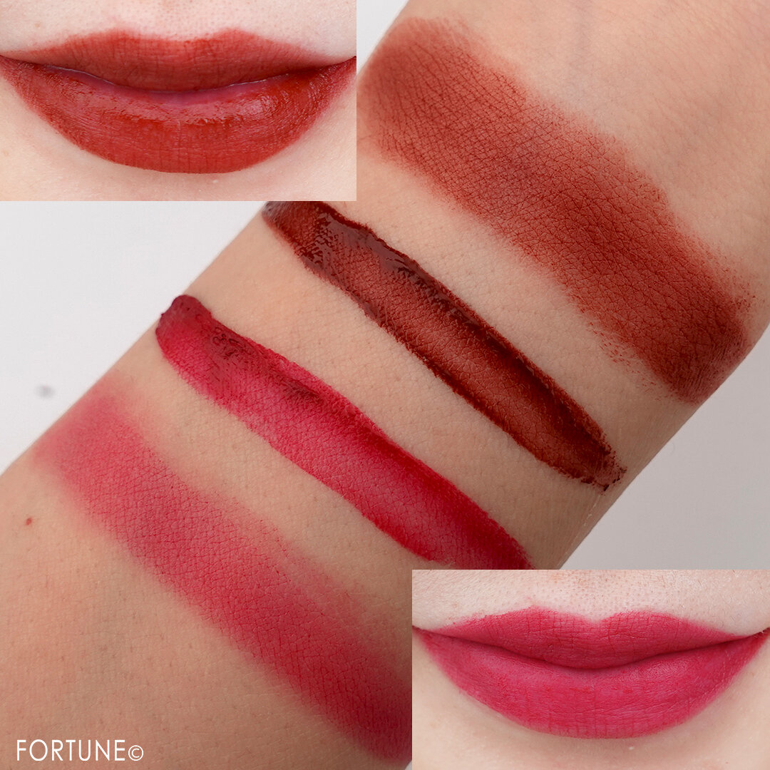 REVLON(レブロン) 2020年秋冬新色 新作コスメ『レブロン キス クラウド ブロッテッド リップ カラー』012 チョコレート スフレ/016 ベリー ソフト　スウォッチ・使用レポ・レビュー