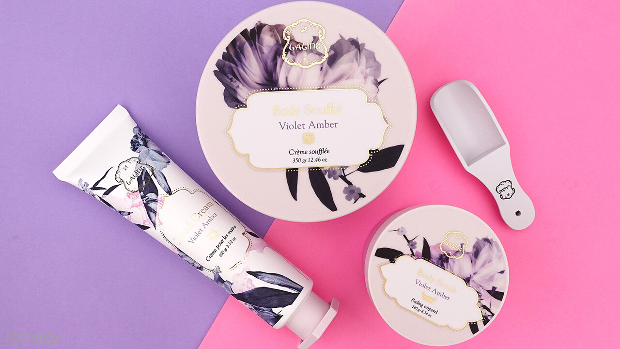 Laline(ラリン) 2021限定デザイン バイオレットアンバー「ボディスクラブ」「ボディソフレ」「ハンドクリーム」使用レポ・レビュー