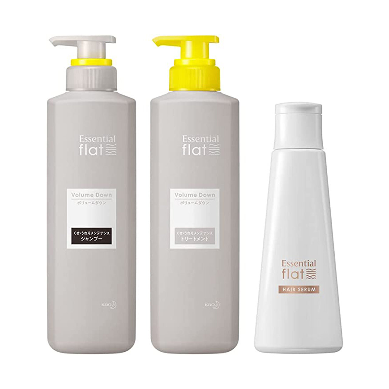 エッセンシャル　『flat ボリュームダウンシャンプー／トリートメント』　『flat くせ・うねりときほぐしセラム』