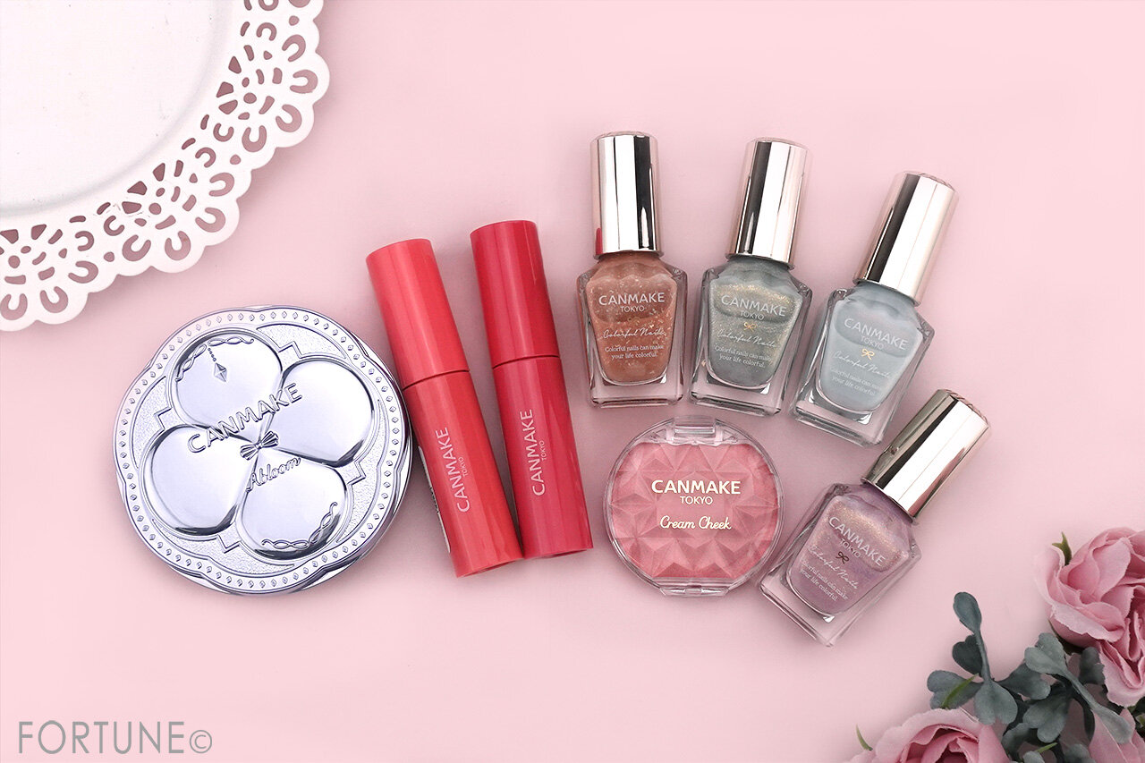 CANMAKE（キャンメイク）　2025年夏新作コスメ　『キャンメイク　カラフルネイルズ』　『キャンメイク　グラスティントシロップ』　『キャンメイク　クリームチーク（パールタイプ）』　『キャンメイク　イルミネイティングフィニッシュパウダー ～Abloom～』
