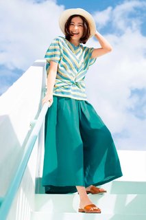 リブ イン コンフォート カラフルボーダーがごきげんな ウエストほっそり見えトップス〈シトラス〉|フェリシモ (377200)