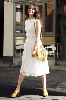 IEDIT アンティークテイストのレース素材ギャザースカート〈ホワイト〉|フェリシモ (377463)