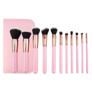 Six Plus メイクブラシ11本セット 化粧ポーチ付き (ピンク) (543980)