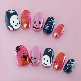 ゆずネイル｜ネイルチップ ブルー系 パープル系 クロス・スカル 秋 ハロウィン ポップ・個性的（E08008-R-C）：ドラッグストア (935903)