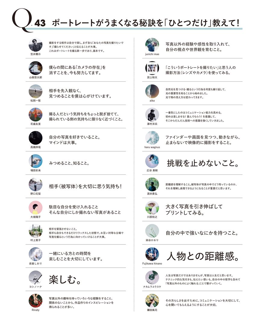 「Q.43 ポートレートがうまくなる秘訣を“ひとつだけ”教えて！」24名の写真家が回答｜Portrait Q&A 43/45