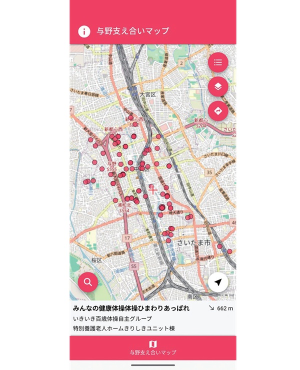赤く表示されているのが通いの場