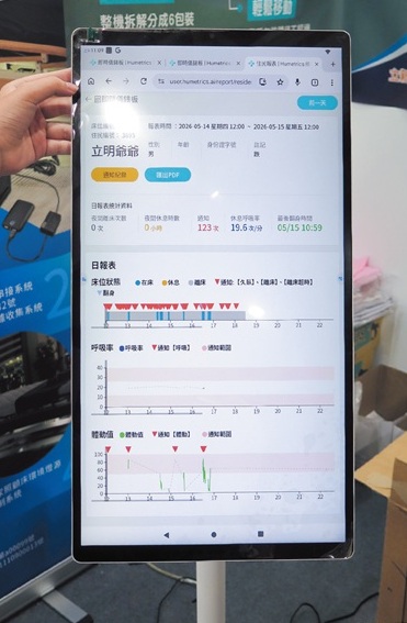 バイタルデータを示す「LM-AI168 スマートケアベッド」のアプリ