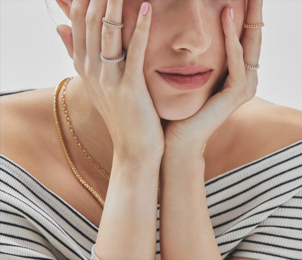 リングとネックレスを着けた女性