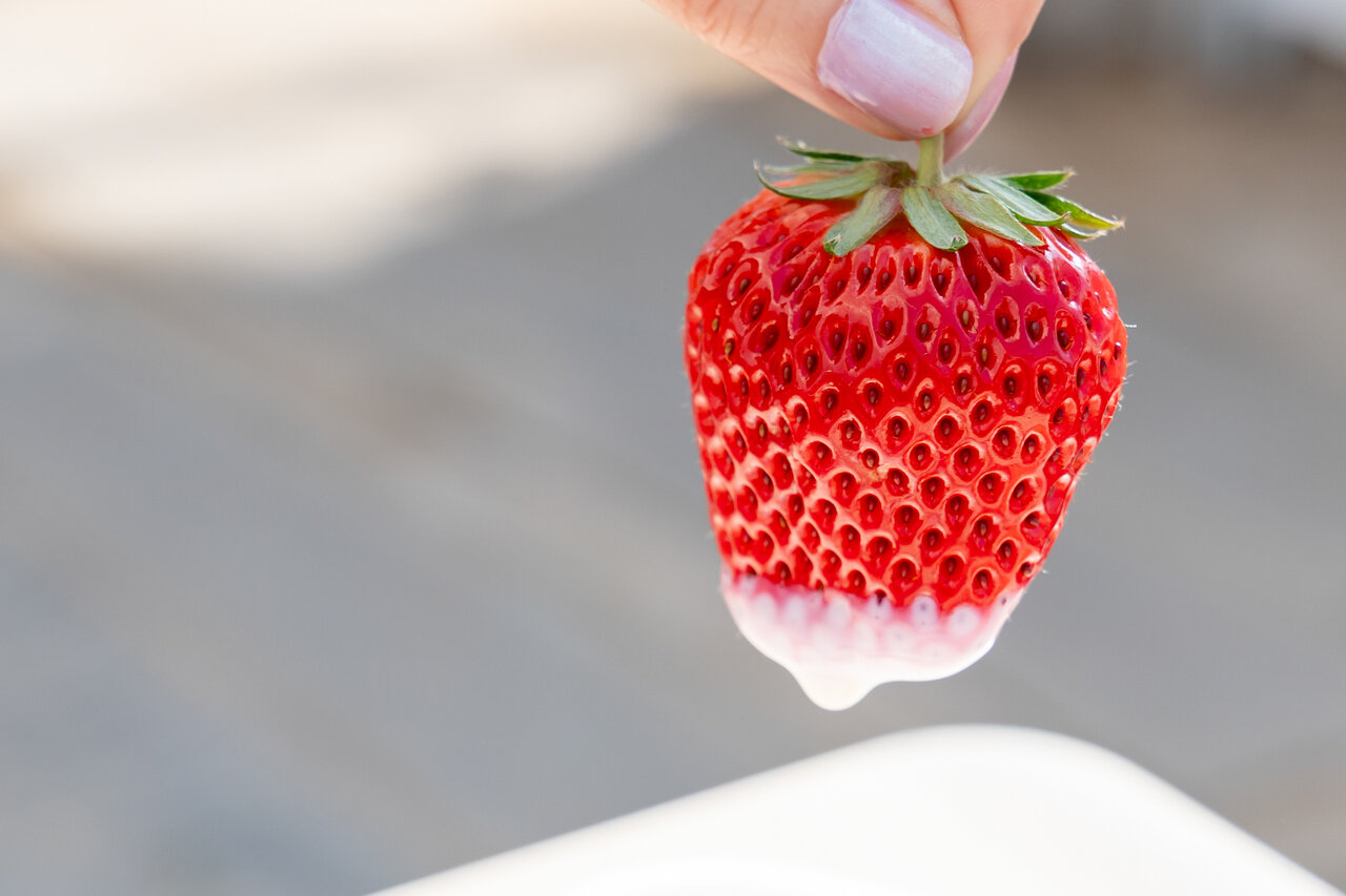 ミルクをつけたいちご