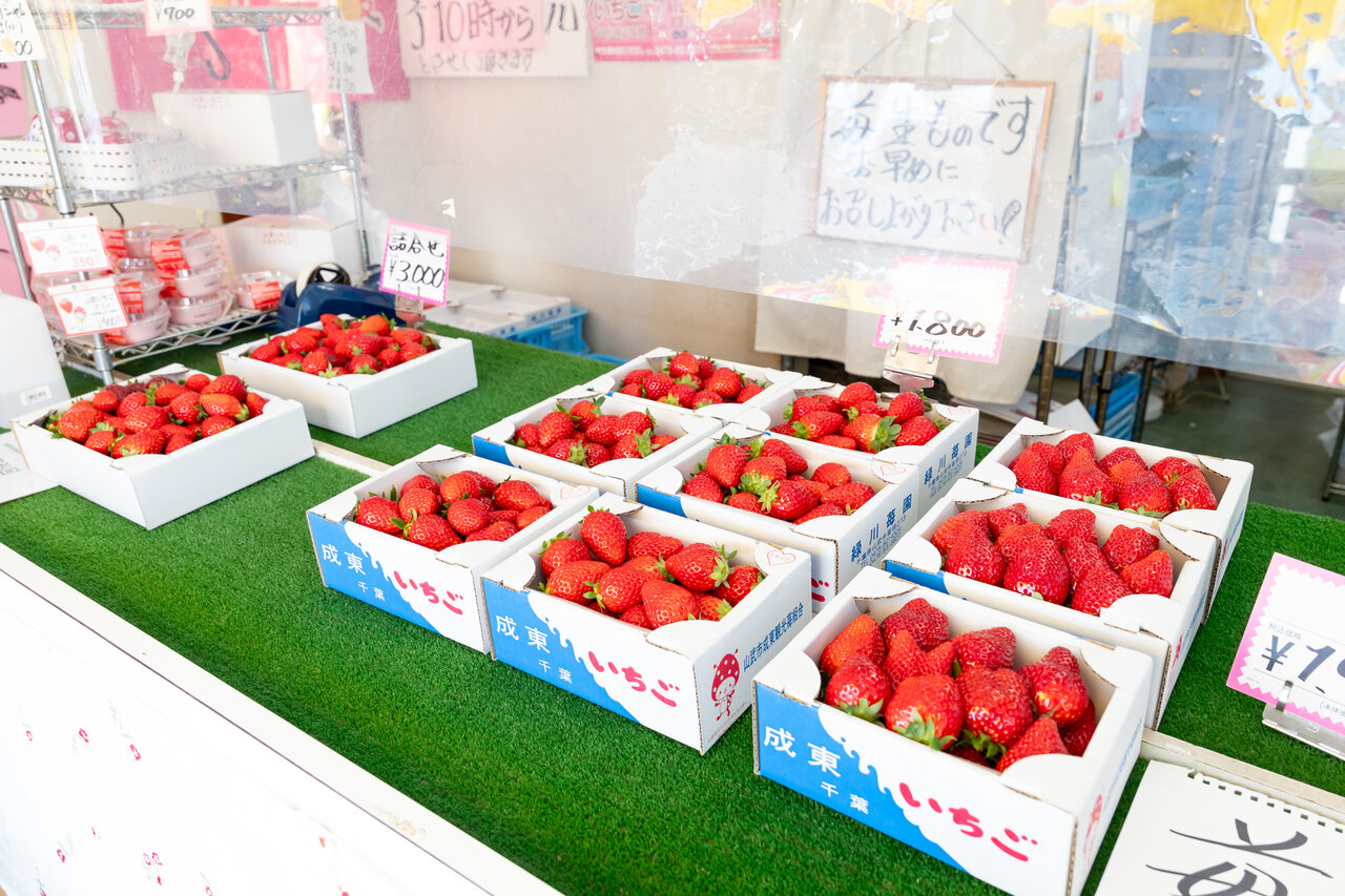 直売所に並ぶいちご