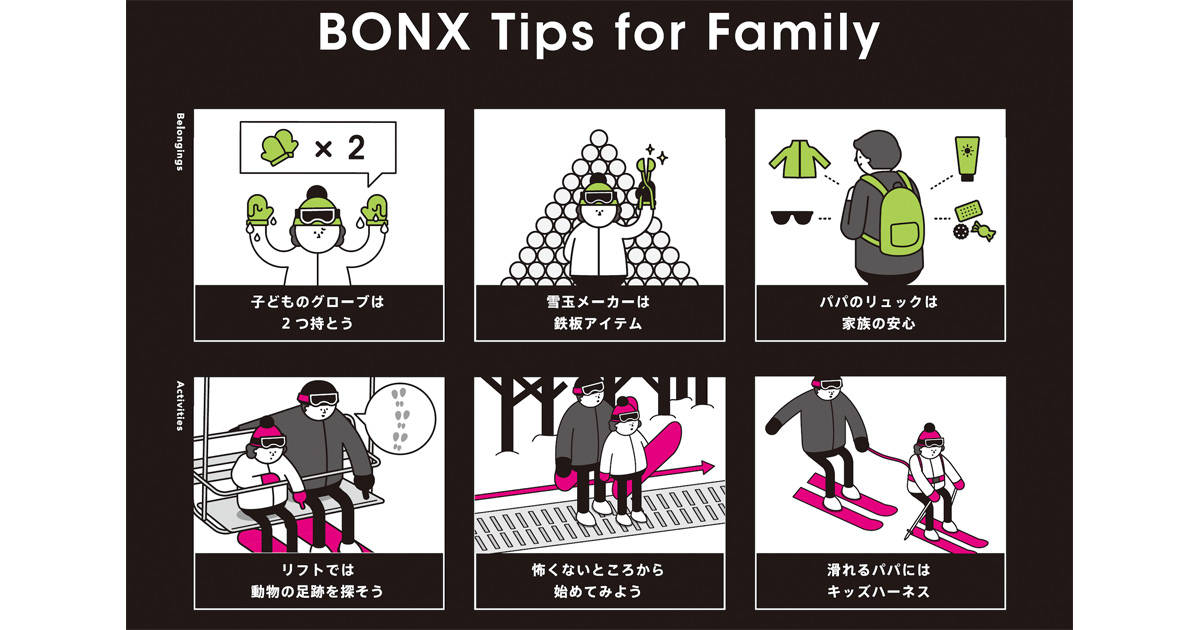 平成最後のスノーシーズンを子どもと遊び尽くすヒントに!BONXが家族向けスキー&スノーボードTips集を公開
