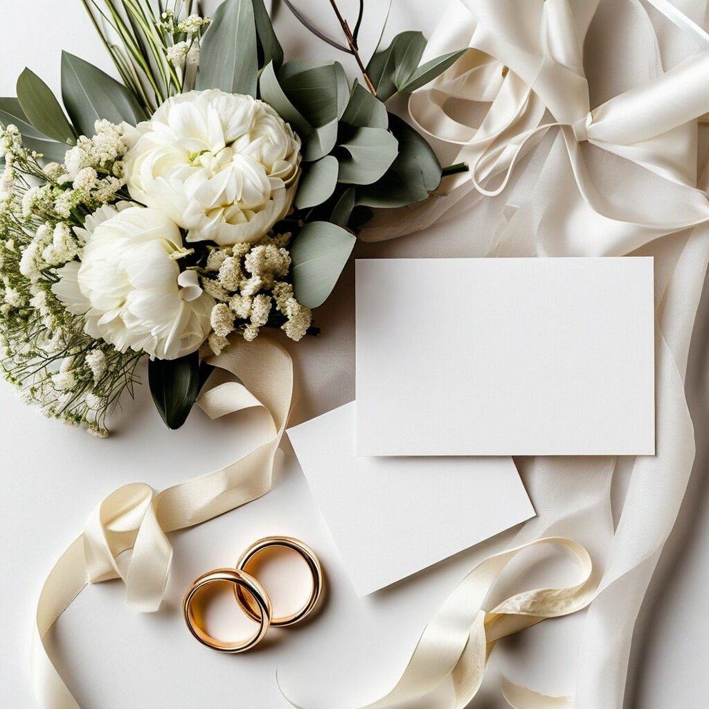 結婚指輪と花束