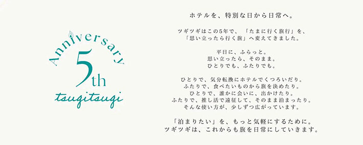 定額宿泊サービス「ツギツギ」が５周年／東急が記念キャンペーン