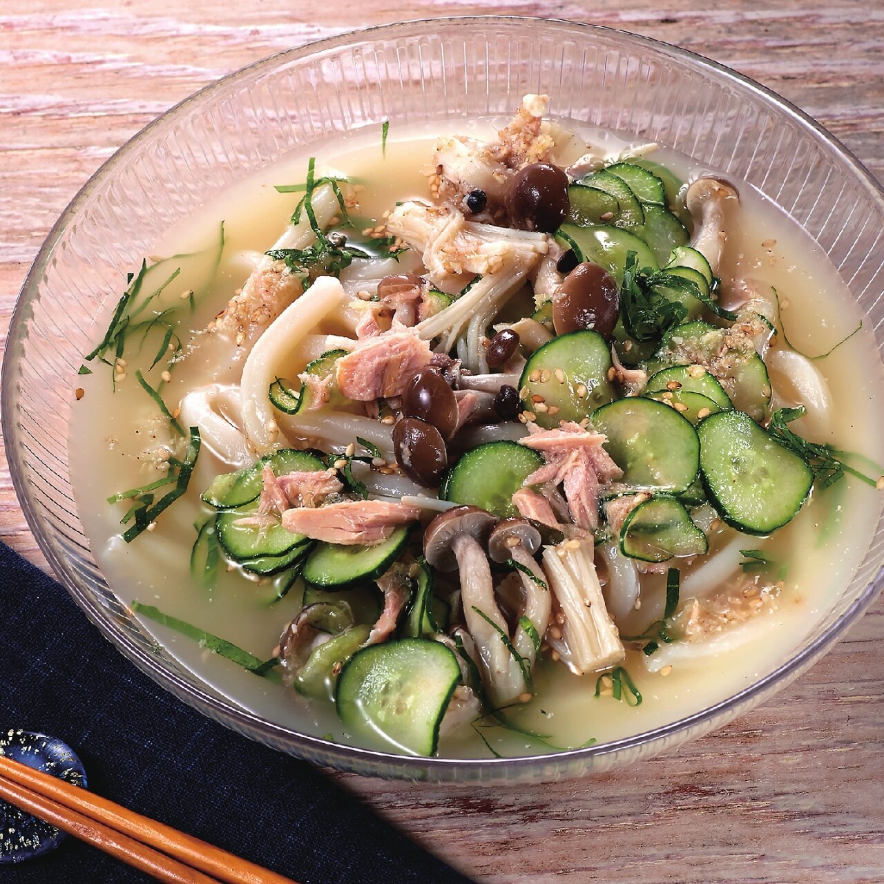 きのことツナの冷や汁うどん