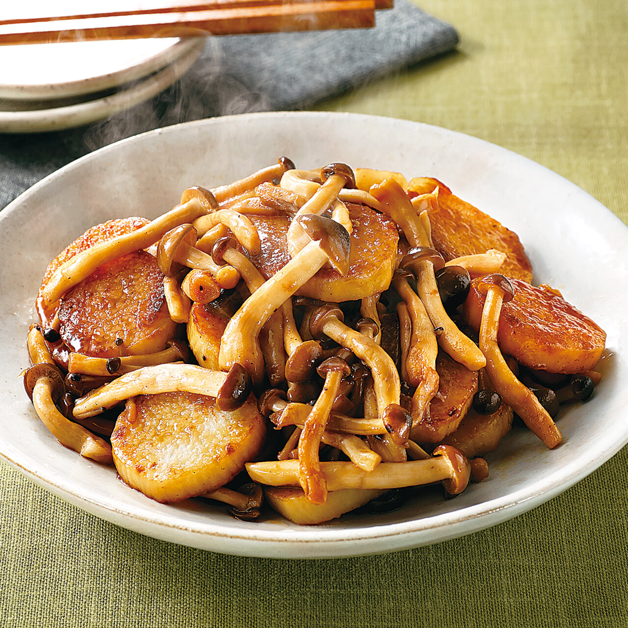 長いもとぶなしめじのあまから焼