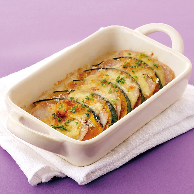 ハムとかぼちゃの重ねチーズ焼き