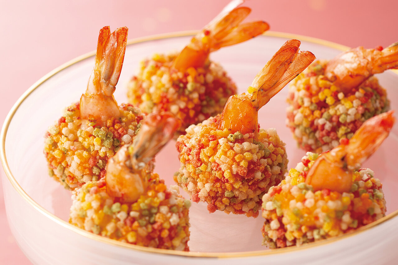 五色あられのまんまる海老フライ