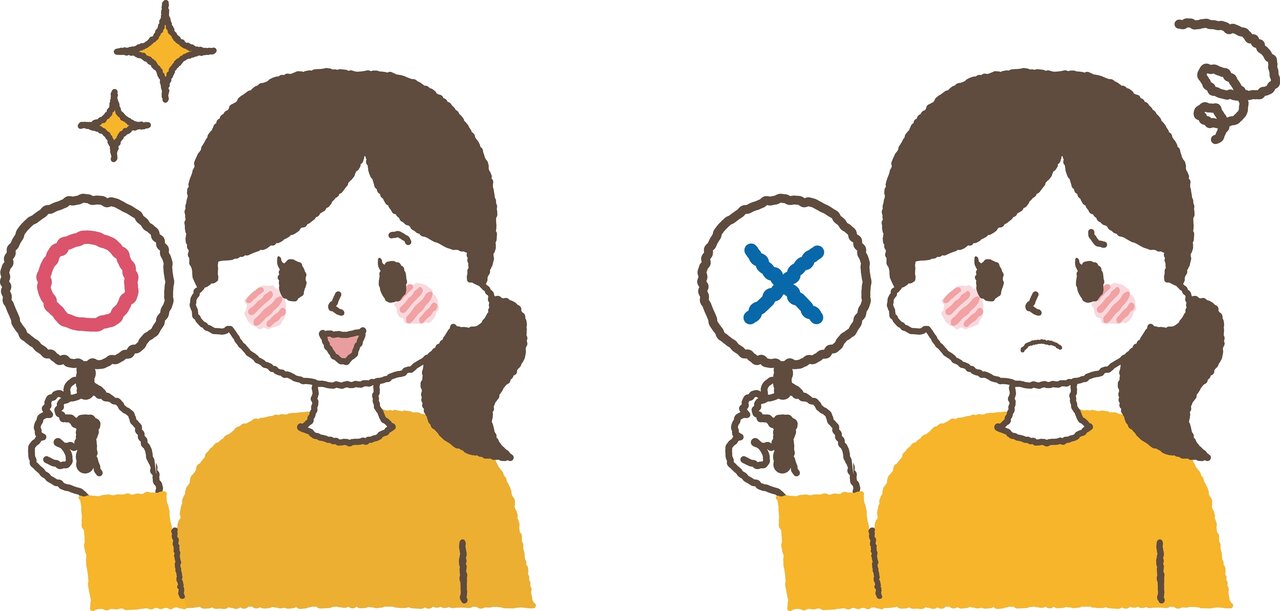 〇と×を出している女性のイラスト