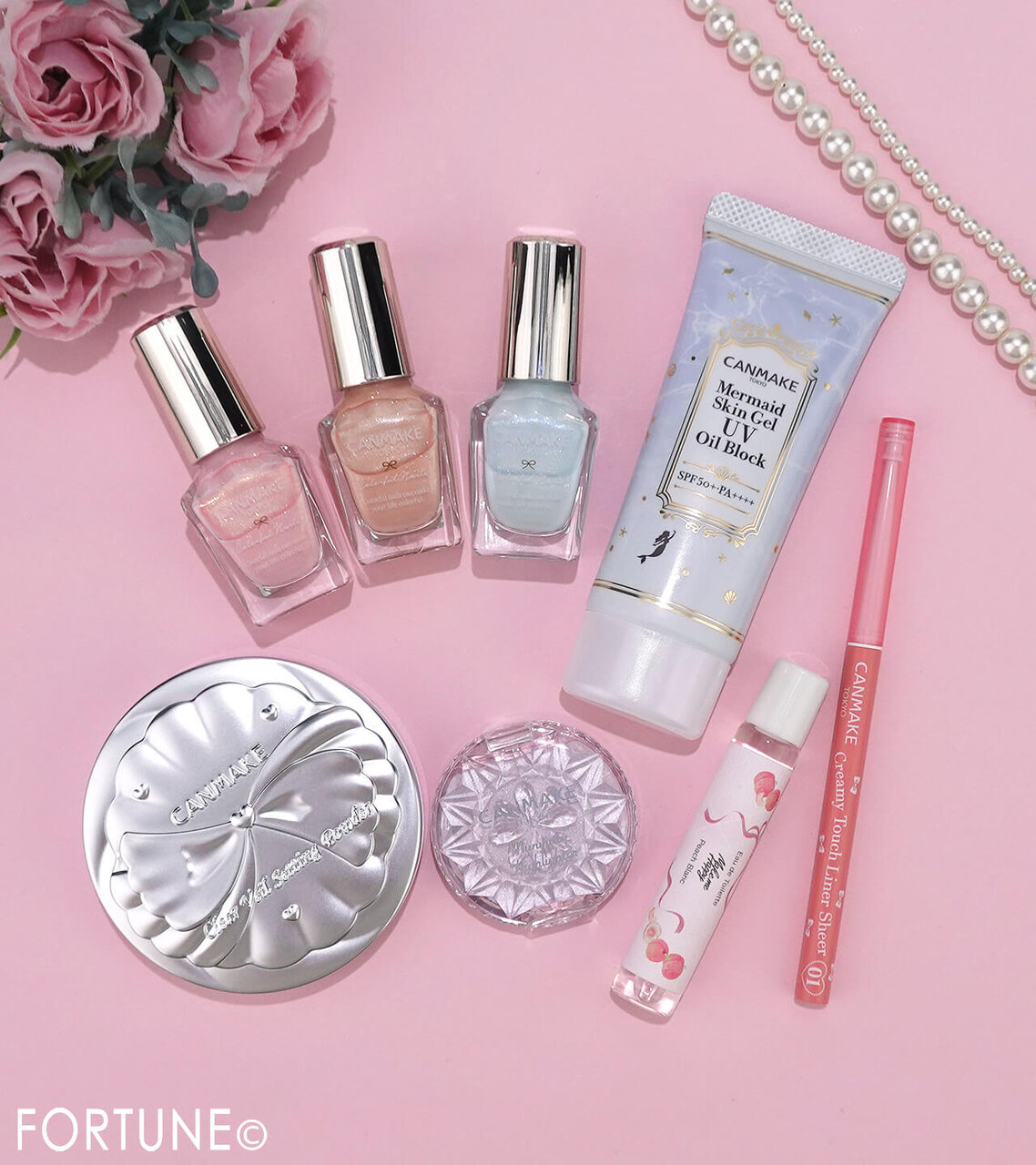 CANMAKE（キャンメイク）　2026年夏新作コスメ　『メイクミーハッピー オードトワレ』　『カラフルネイルズ』　『むにゅっとハイライター』　『クリーミータッチライナー　シアー』　　『マーメイドスキンジェルUV（オイルブロック）』　『クリアヴェールセッティングパウダー』