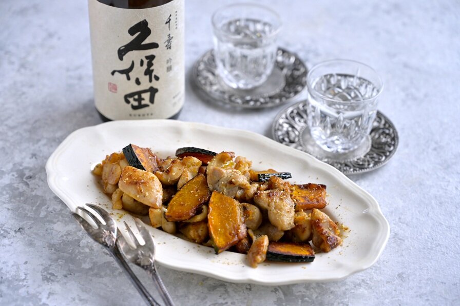 「山椒香る鶏肉とカボチャの鶏ガラスープ炒め」の完成