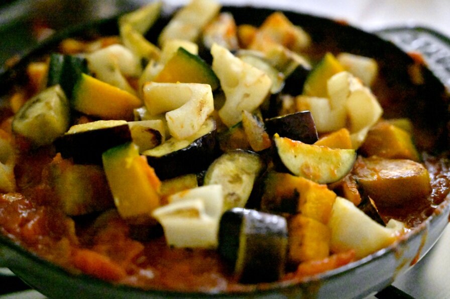 ②に炒めた野菜を入れる