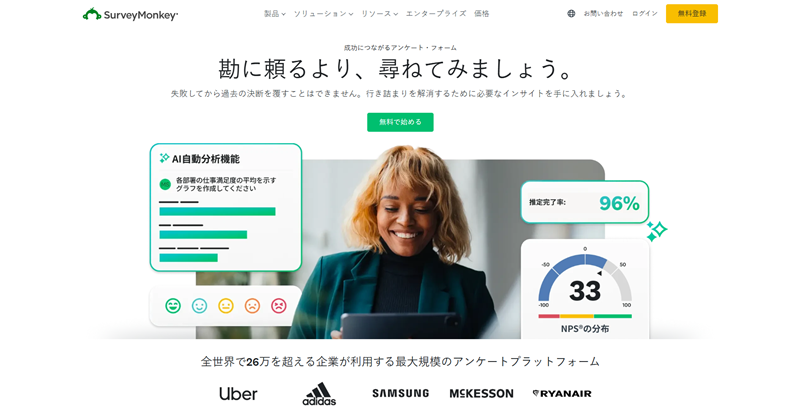 Survey Monkeyのトップページ