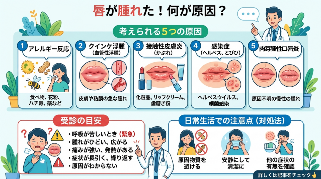 唇が腫れた原因は？考えられる病気と受診の目安を解説【歯科医師監修】