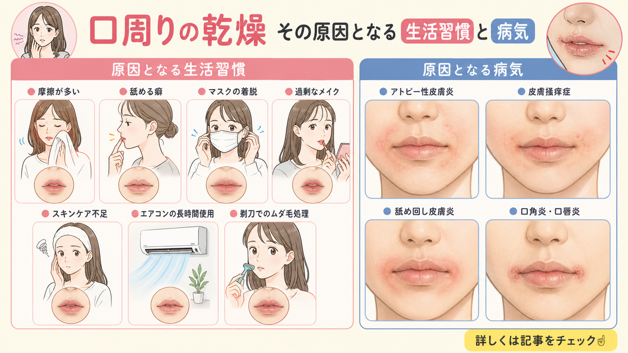 口周りの乾燥の原因とは？カサカサする理由と対策を解説