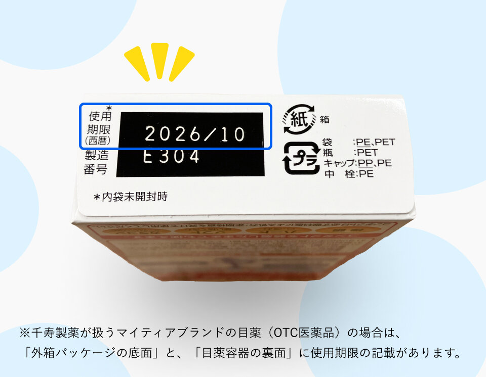 目薬の外箱の底に記載された使用期限